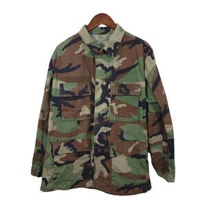 VTG Military Army Woodland Camo Jacket‎ Mens Medium Green Button Up